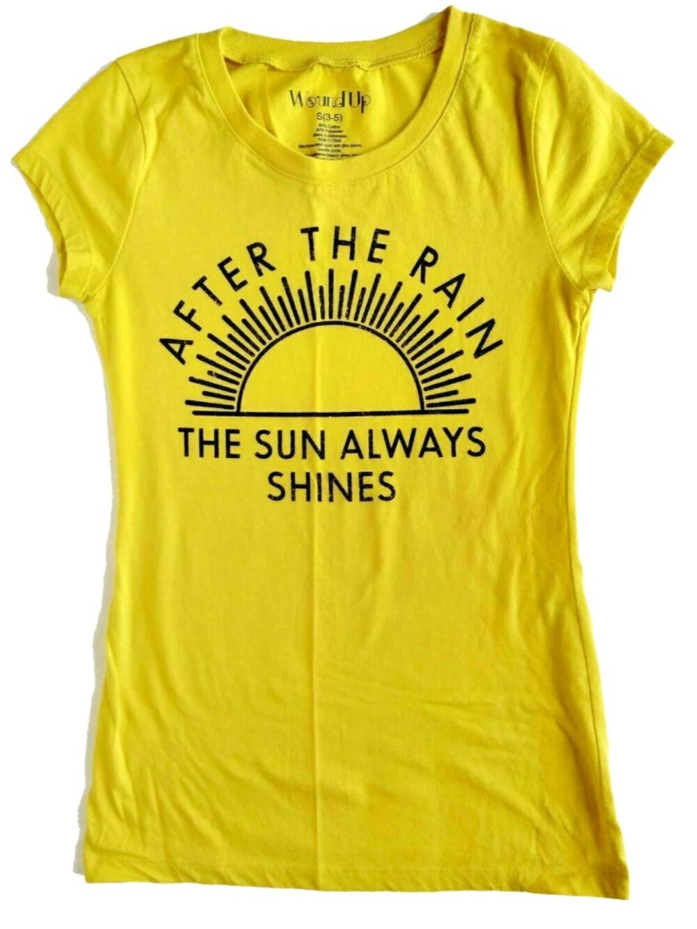 Yellow T-shirt size Small S After Rain the Sun Always Shines Graphic Happy EUC